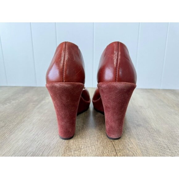 Kork Ease Liliana Heels Shoes Womens 7.5 Red Wedge Slip On Peep Toe Leather - Picture 8 of 13